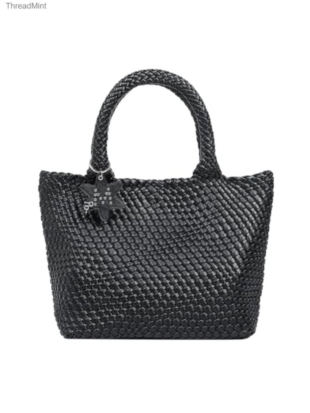 Woven Vegan Leather Slouchy Shoulder Bag Large Tote Handbag